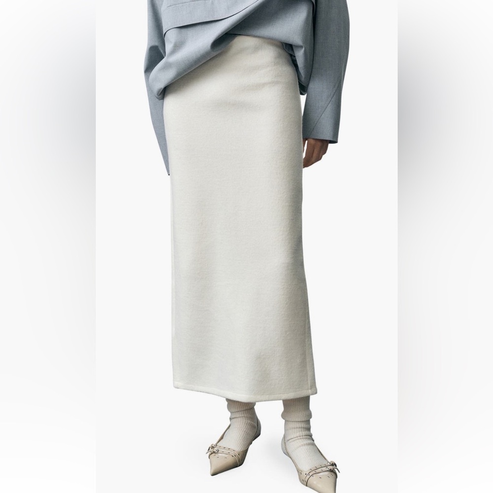 Mango Lonce Cream Off White Ivory Wool Blend Maxi Midi Skirt Medium
